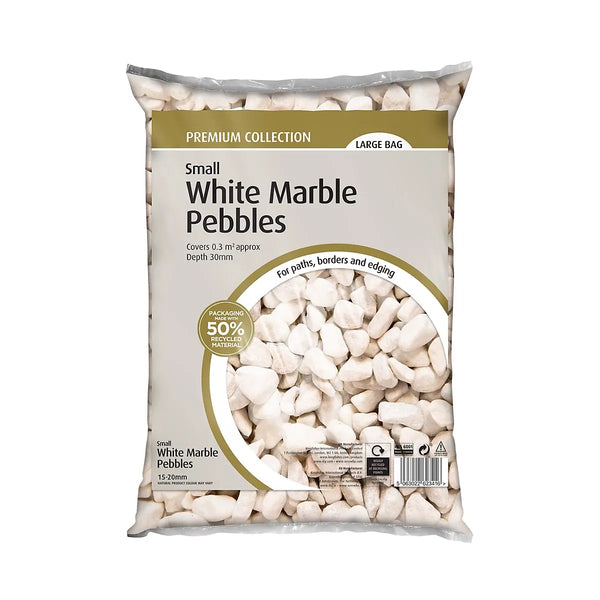 White 15-20mm Marble Pebbles For Landscape Gardens Durable-Wothorpe Nurseries