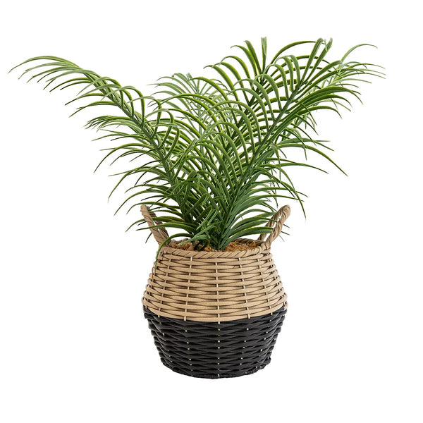 Artificial Palm Plant Wicker Basket Lifelike Green For Homes-Wothorpe Nurseries