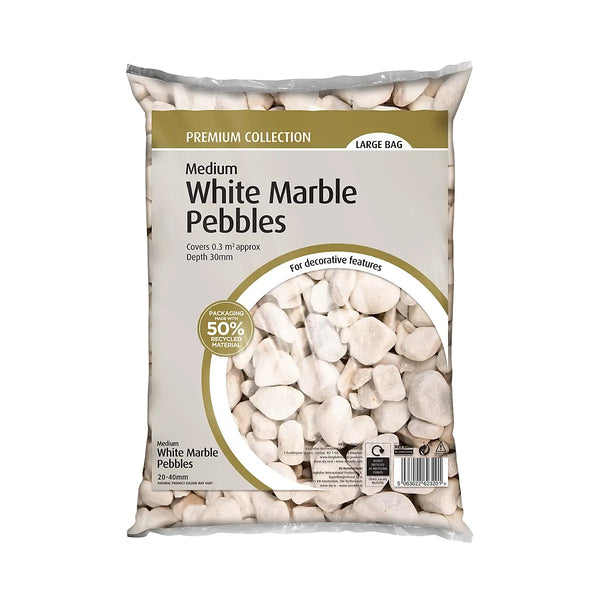White Marble Pebbles 20 To 40mm Polished For Gardeners-Wothorpe Nurseries